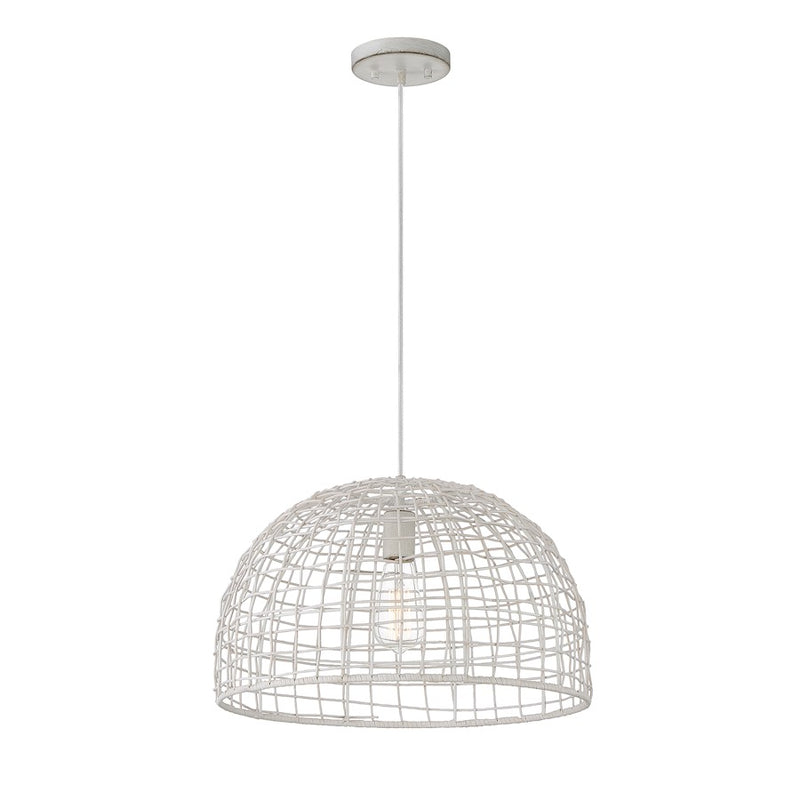 Meridian Modern 1 Light Pendant, White Rattan/White Socket