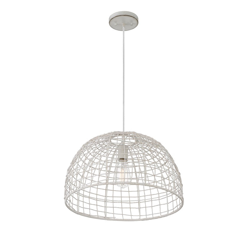 Meridian Modern 1 Light Pendant, White Rattan/White Socket