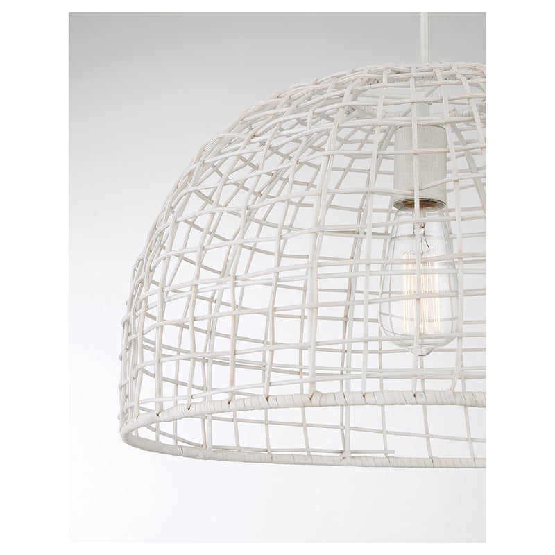 Meridian Modern 1 Light Pendant, White Rattan/White Socket