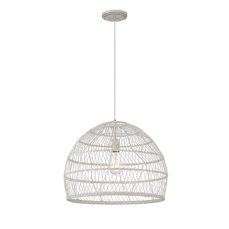 Meridian Modern 1 Light Pendant, White Rattan/White Socket
