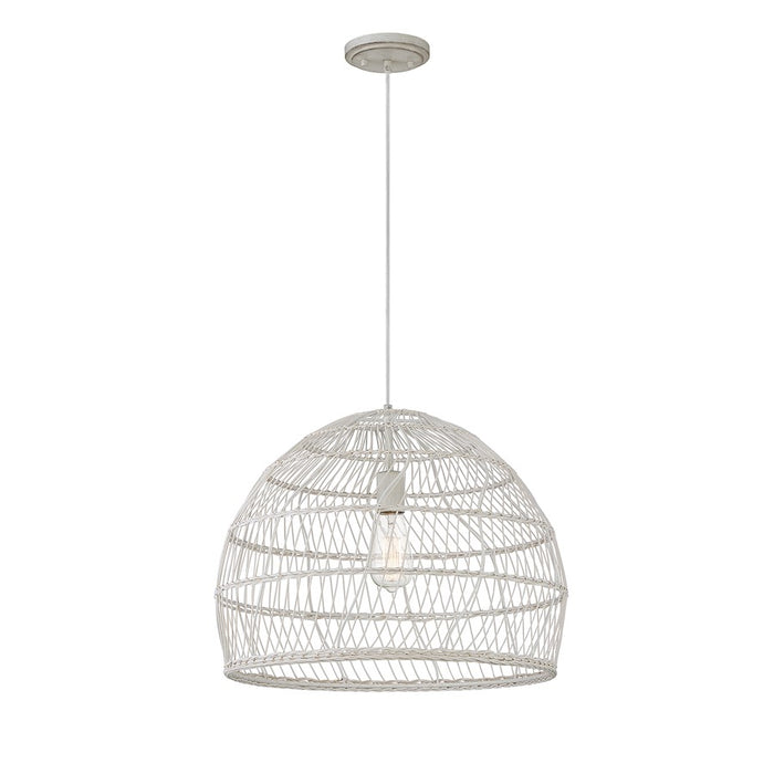 Meridian Modern 1 Light Pendant, White Rattan/White Socket