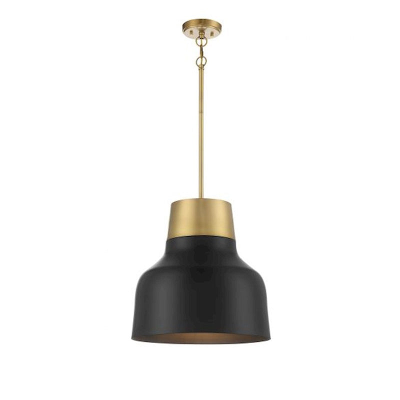 Savoy House 1-Light 18" Pendant, Matte Black/Natural Brass