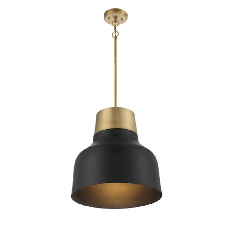 Savoy House 1-Light 18" Pendant, Matte Black/Natural Brass