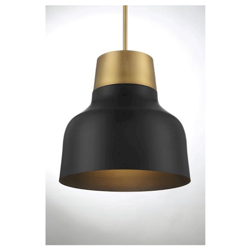 Savoy House 1-Light 18" Pendant, Matte Black/Natural Brass