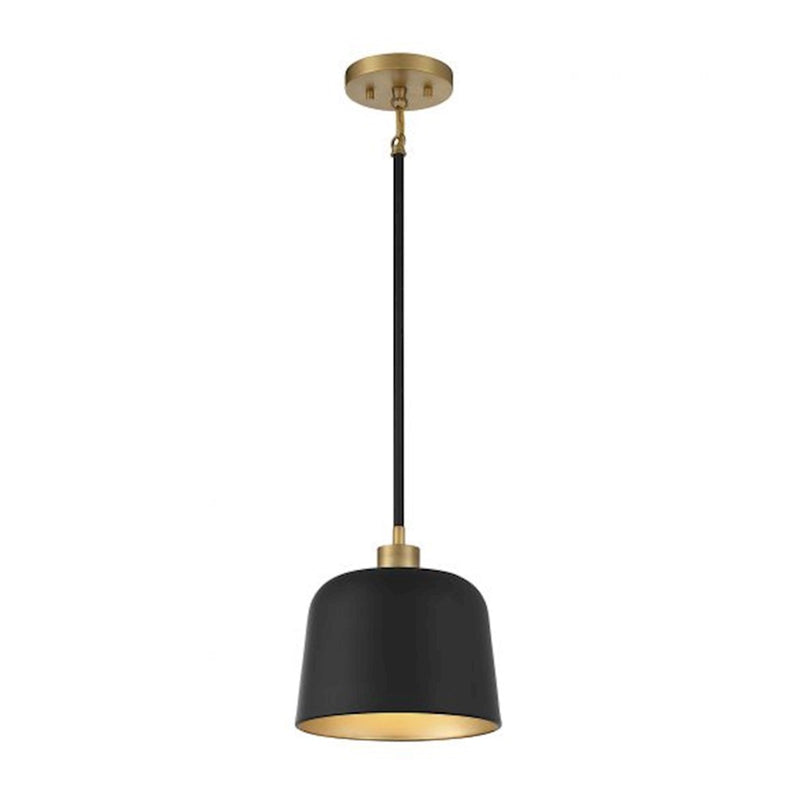 Savoy House 1-Light 9" Pendant, Matte Black/Natural Brass