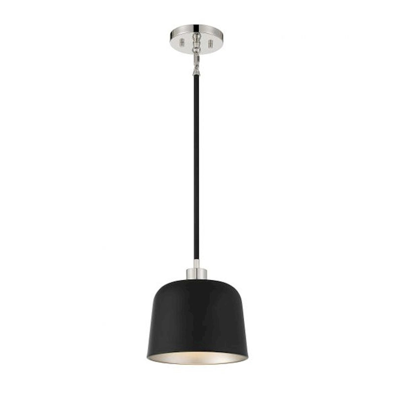 Savoy House 1-Light 9" Pendant, Matte Black/Polished Nickel