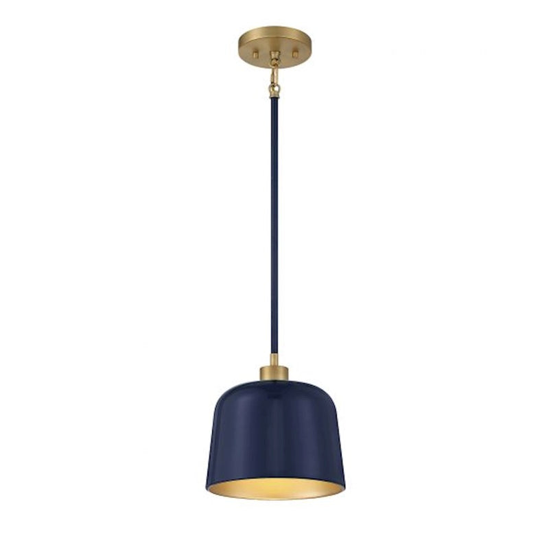 Savoy House 1-Light 9" Pendant, Navy Blue/Natural Brass