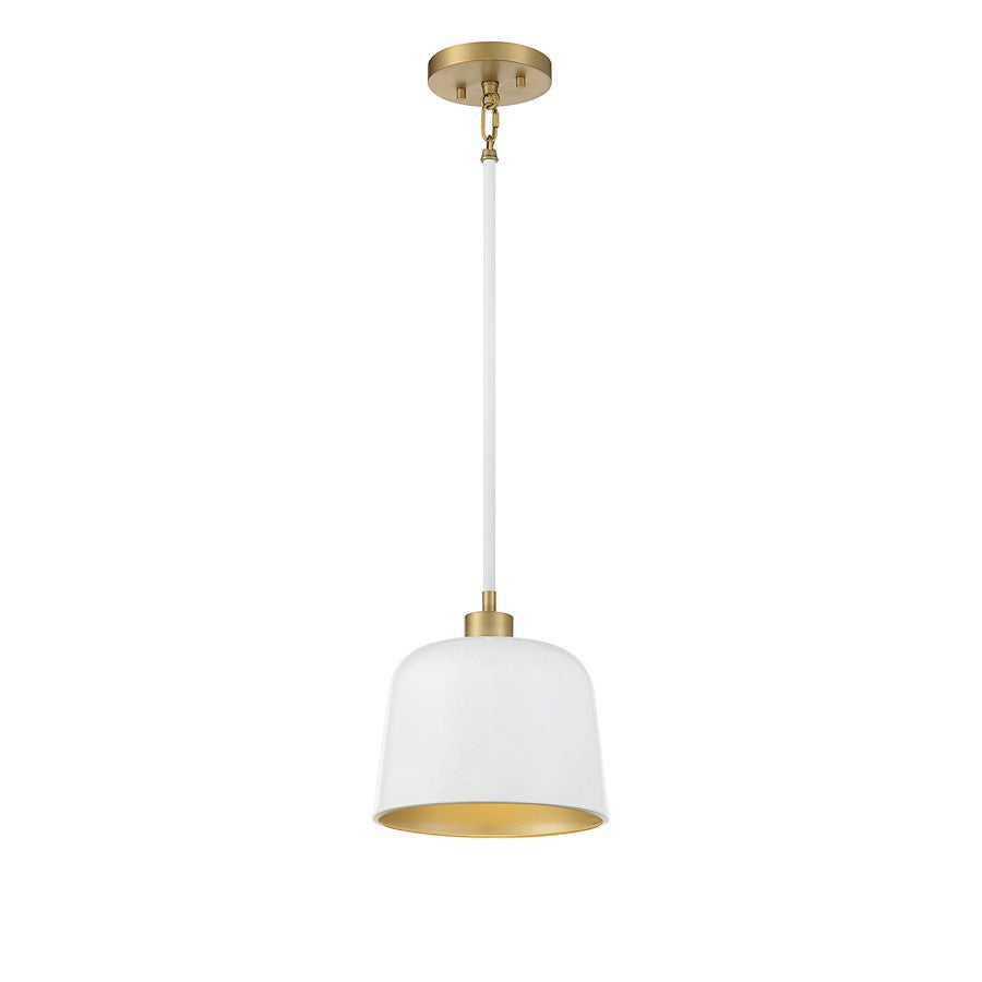 Savoy House 1-Light 9" Pendant, White/Natural Brass - M70118WHNB