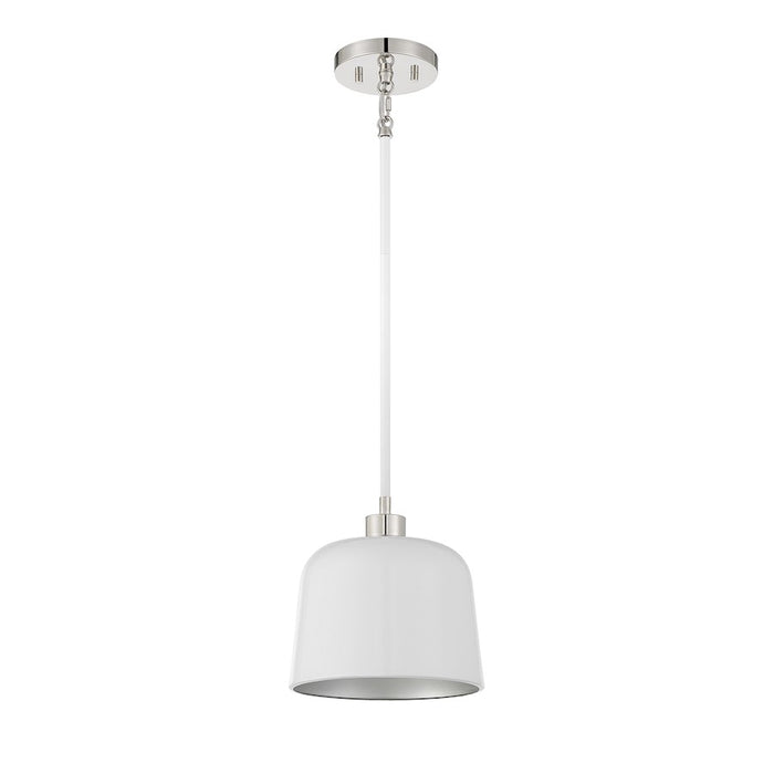 Savoy House 1-Light 9" Pendant, White/Polished Nickel