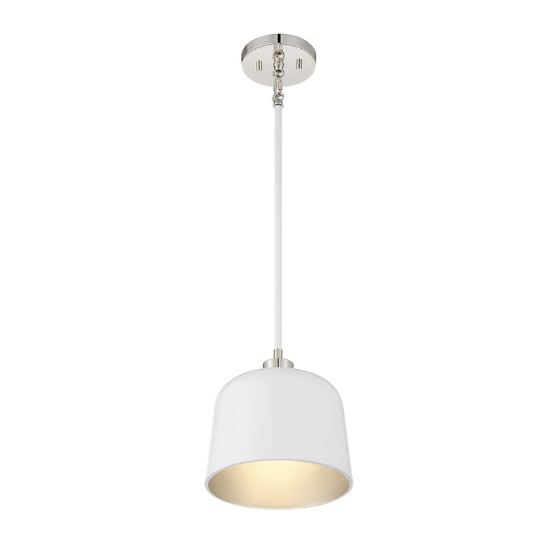 Savoy House 1-Light 9" Pendant, White/Polished Nickel