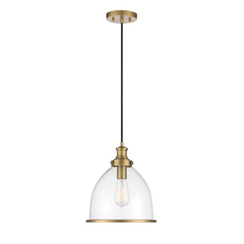 Savoy House 1-Light 11" Pendant, Natural Brass/Clear Shade