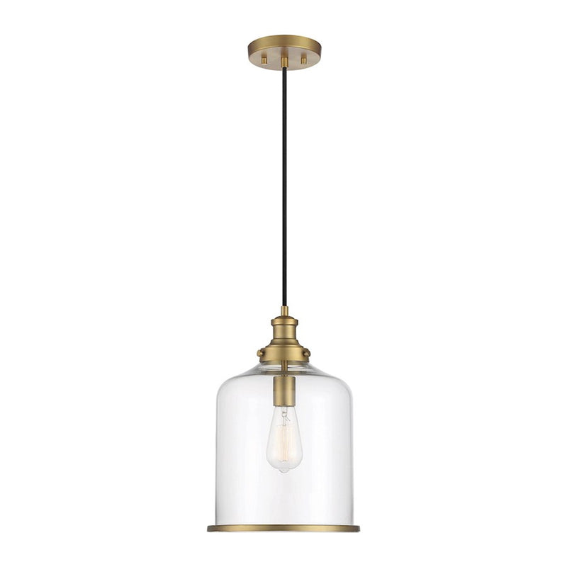 Meridian Vintage 1 Light 12.75" Pendant, Natural Brass/Clear
