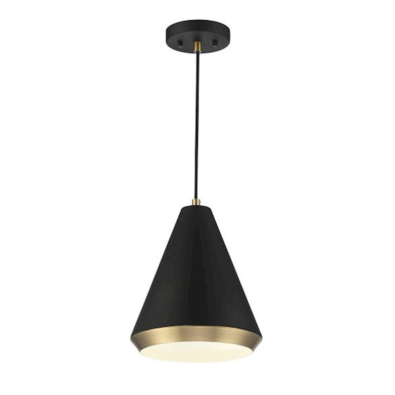 Savoy House 1-Light 12" Pendant, Matte Black/Natural Brass