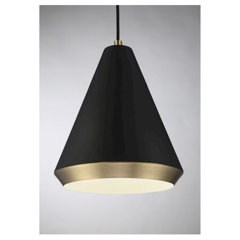 Savoy House 1-Light 12" Pendant, Matte Black/Natural Brass