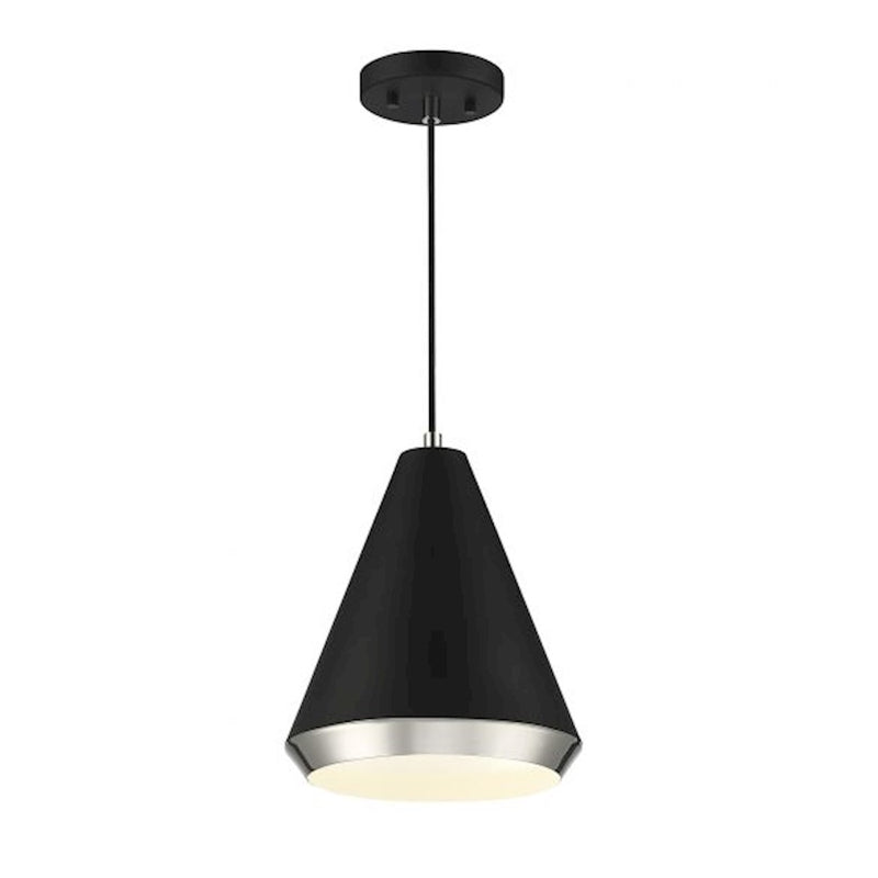 Savoy House 1-Light 12" Pendant, Matte Black/Polished Nickel