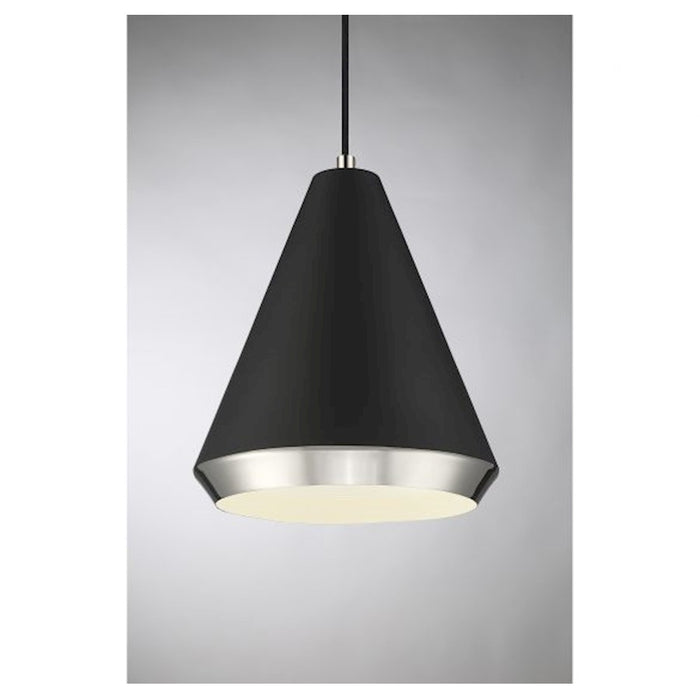 Savoy House 1-Light 12" Pendant, Matte Black/Polished Nickel