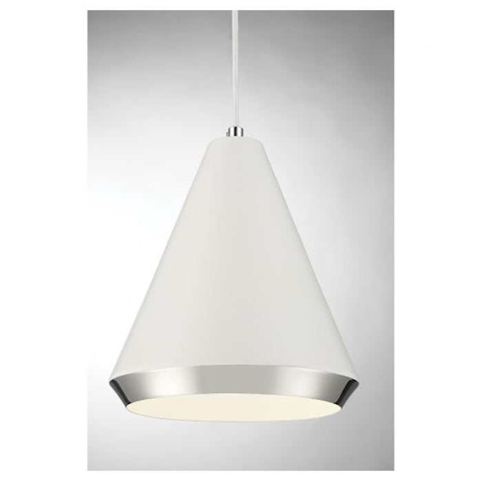 Savoy House 1-Light 12" Pendant, White/Polished Nickel