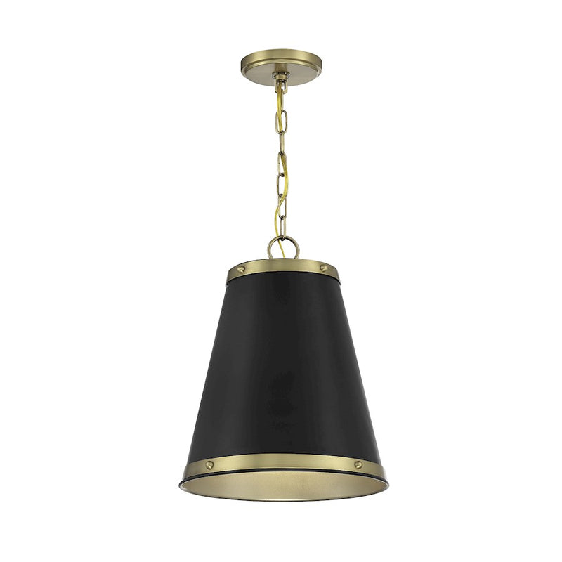 Meridian Vintage 12" Pendant, Matte Black/Natural Brass