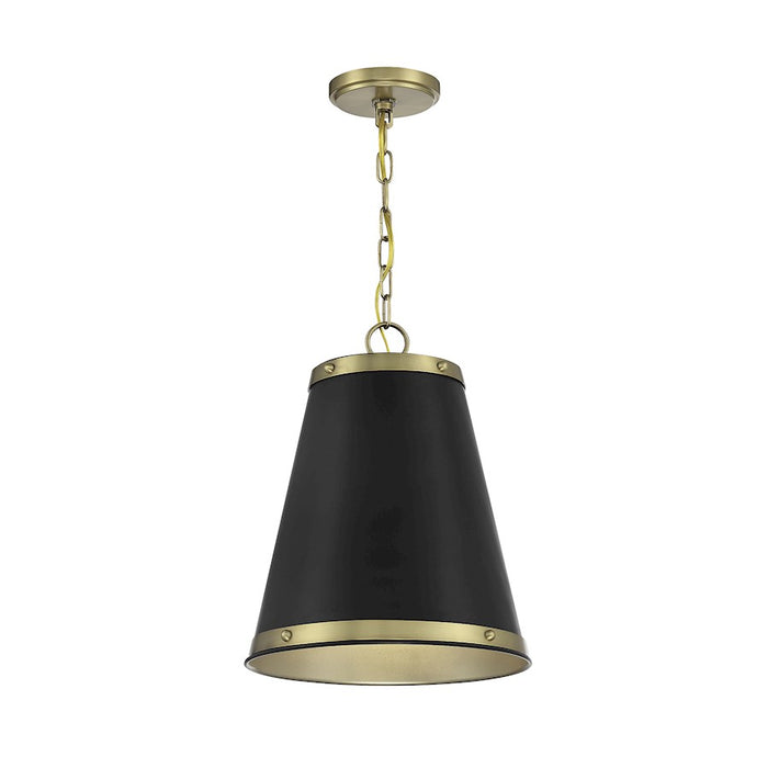 Meridian Vintage 12" Pendant, Matte Black/Natural Brass