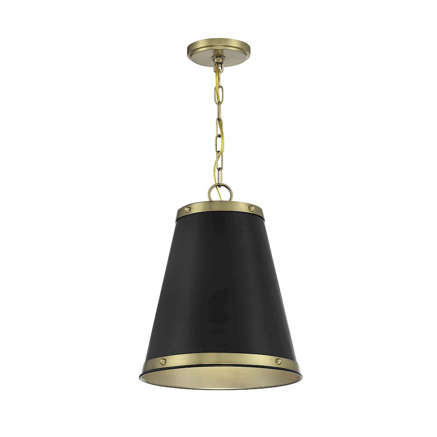 Meridian Vintage 12" Pendant, Matte Black/Natural Brass
