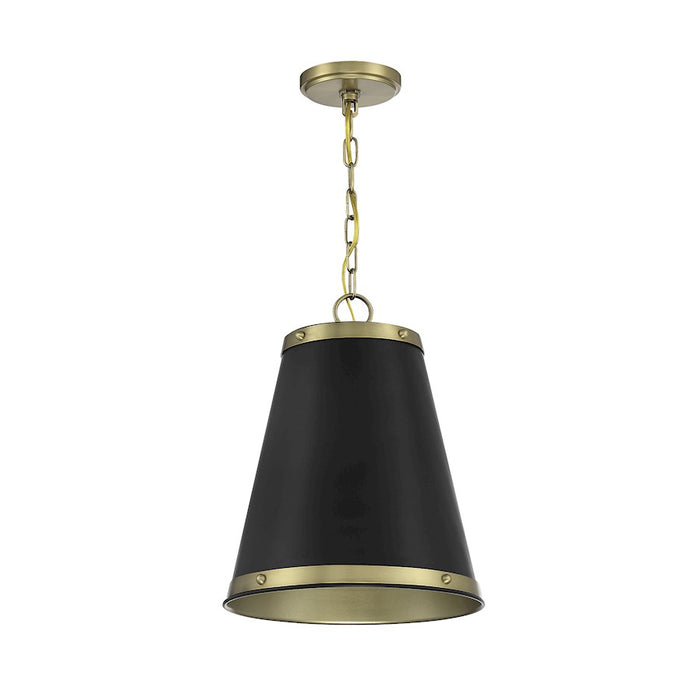 Meridian Vintage 12" Pendant, Matte Black/Natural Brass