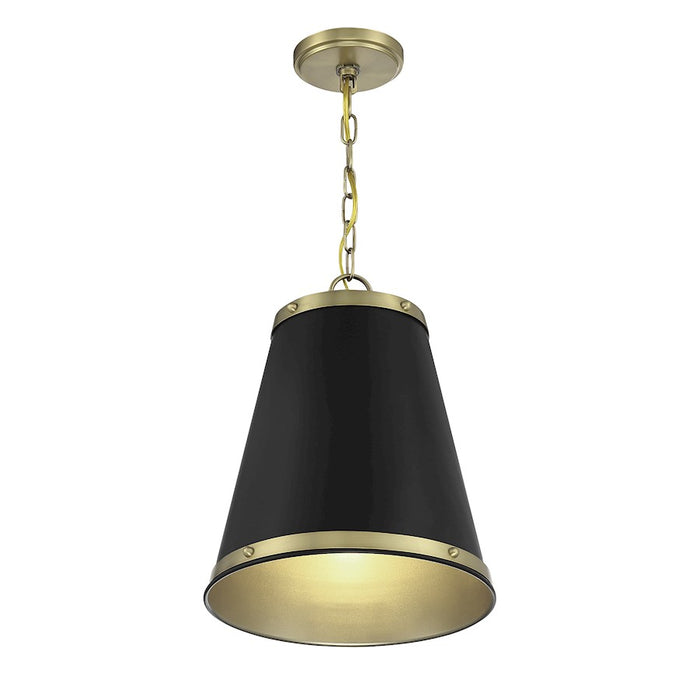 Savoy House 1-Light 15" Pendant, Matte Black/Natural Brass