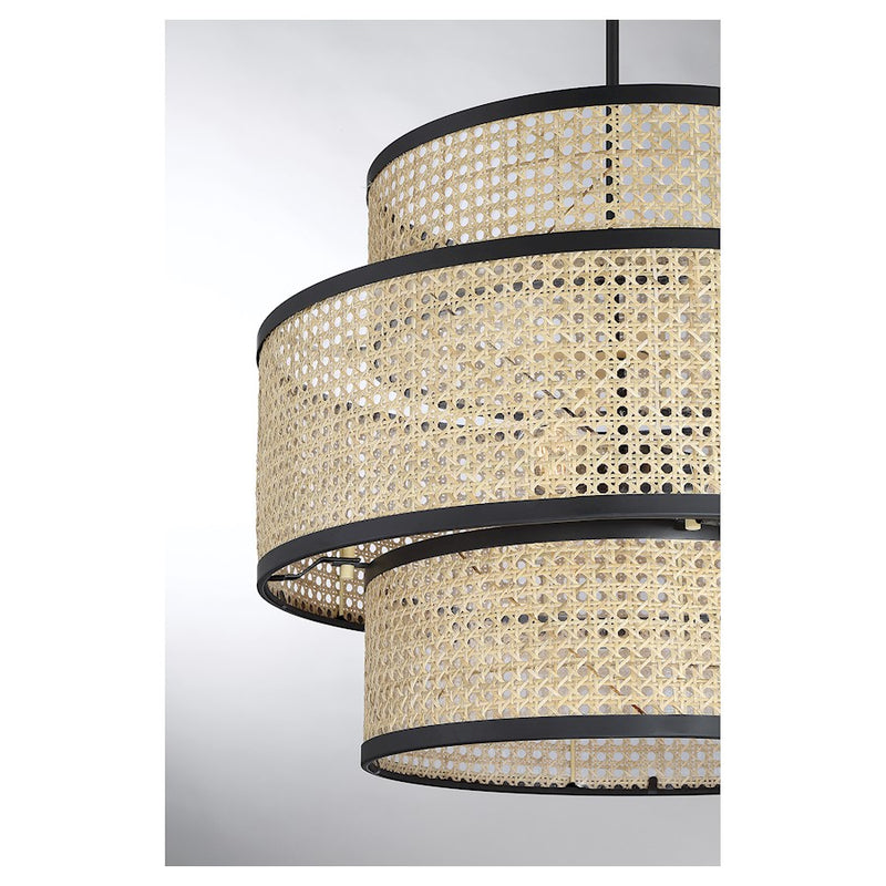 Savoy House 3-Light Pendant, Natural Cane/Matte Black