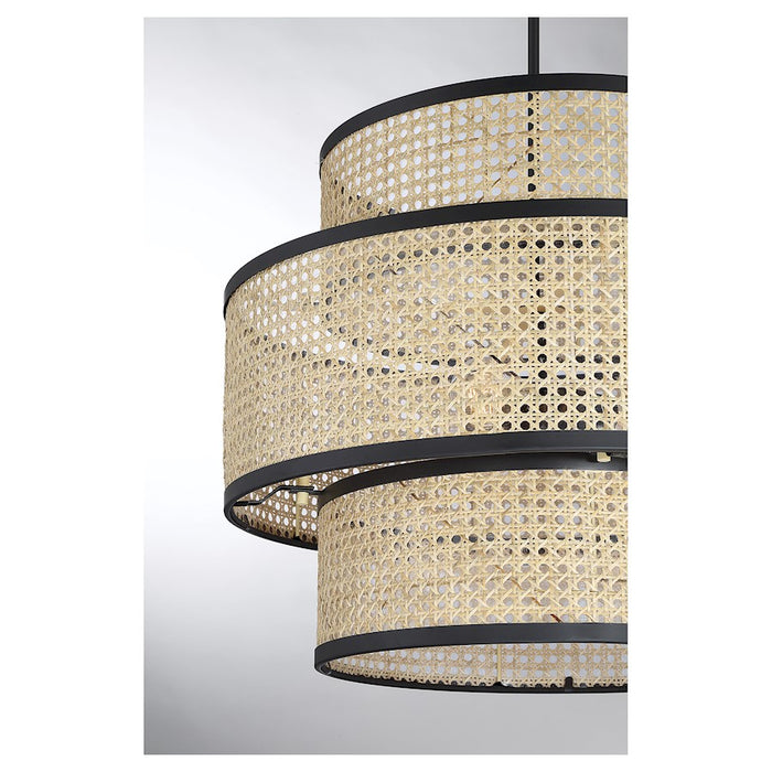 Savoy House 3-Light Pendant, Natural Cane/Matte Black