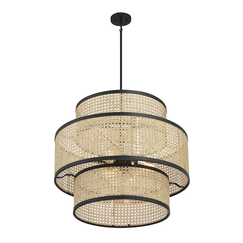 Savoy House 3-Light Pendant, Natural Cane/Matte Black