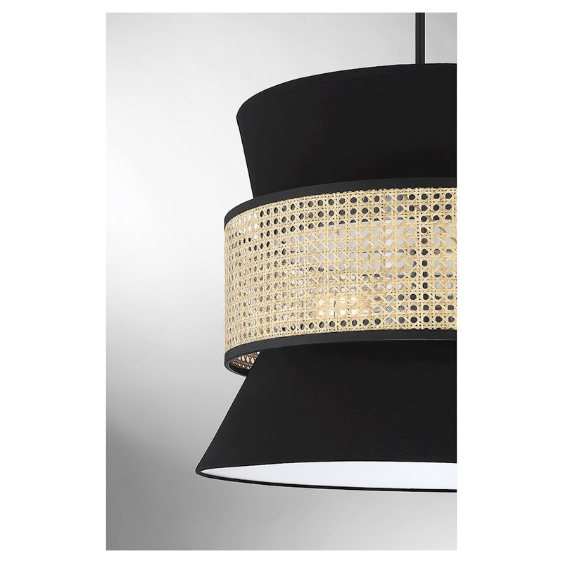 Savoy House 1-Light Pendant, Natural Cane/Matte Black