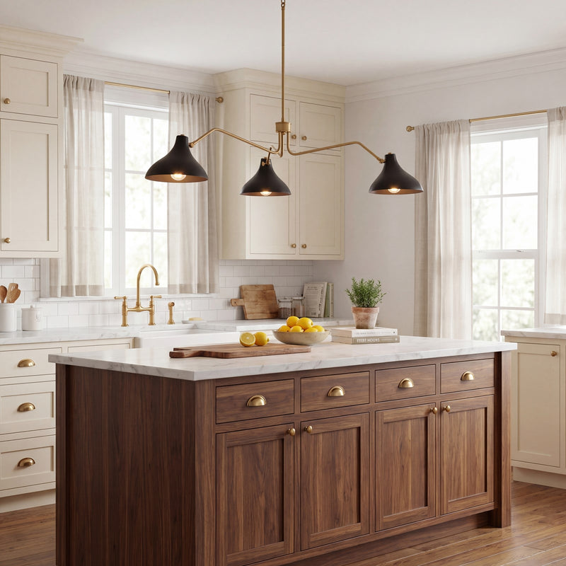 Savoy House 3-Light 48" Pendant, Matte Black/Natural Brass