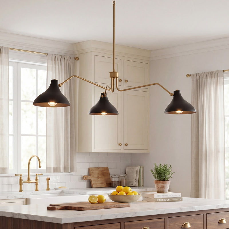 Savoy House 3-Light 48" Pendant, Matte Black/Natural Brass
