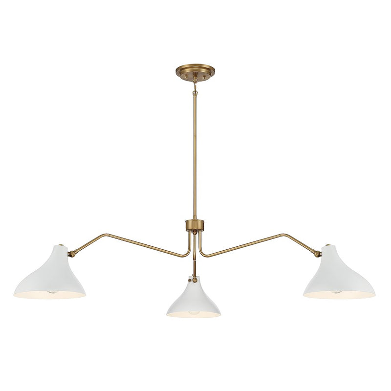 Savoy House 3-Light Pendant, White/Natural Brass