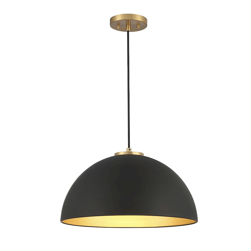 Savoy House 1-Light 10" Pendant, Matte Black/Natural Brass