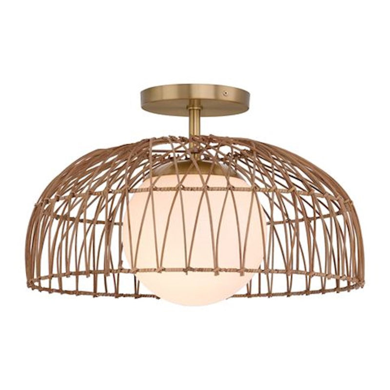 Meridian 1 Light Convertible Pendant/Semi Flush, Brass/WH Etched