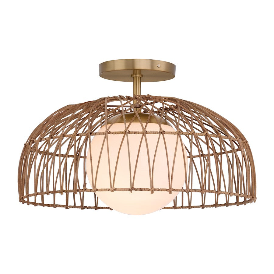 Meridian 1 Light Convertible Pendant/Semi Flush, Brass/WH Etched - M7043NB