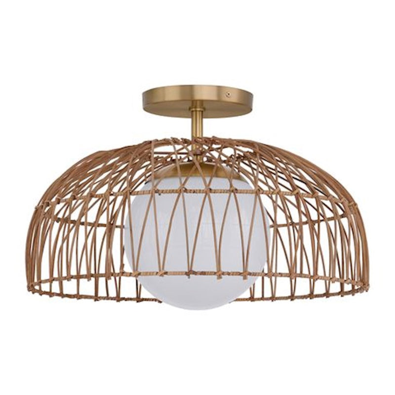 Meridian 1 Light Convertible Pendant/Semi Flush, Brass/WH Etched