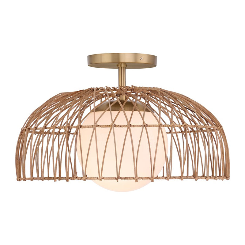 Meridian 1 Light Convertible Pendant/Semi Flush, Brass/WH Etched