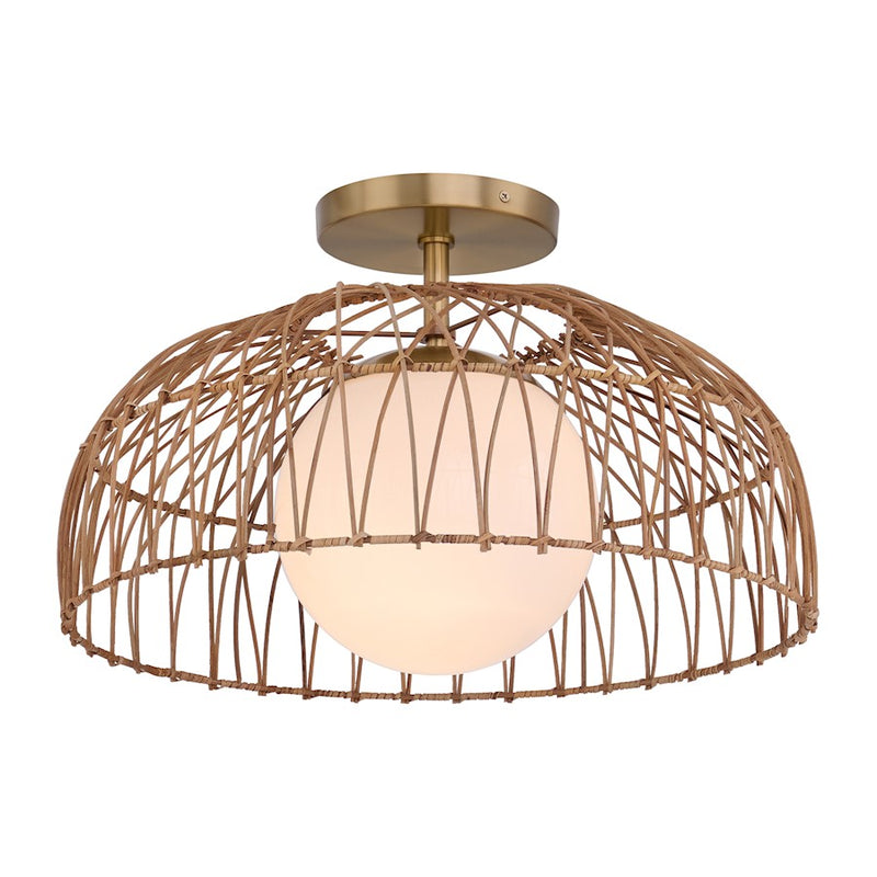 Meridian 1 Light Convertible Pendant/Semi Flush, Brass/WH Etched