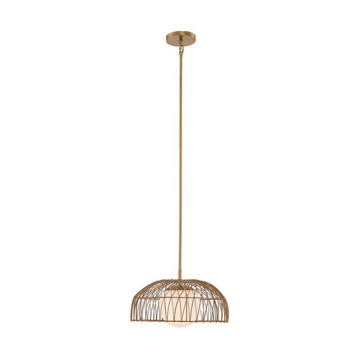 Meridian 1 Light Convertible Pendant/Semi Flush, Brass/WH Etched