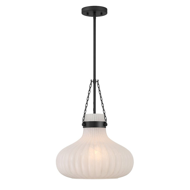 Savoy House Meridian 1Lt Pendant, Black/Fluted Ribbed Strie