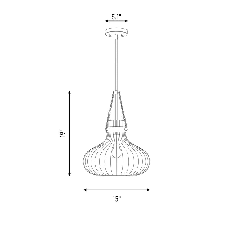 Savoy House Meridian 1Lt Pendant, Black/Fluted Ribbed Strie