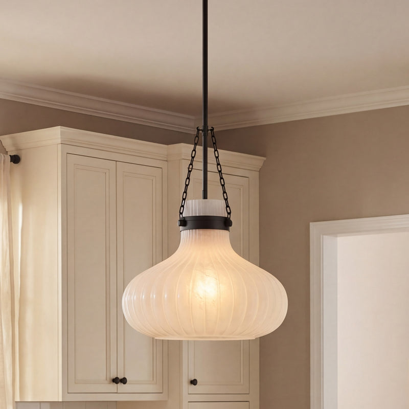 Savoy House Meridian 1Lt Pendant, Black/Fluted Ribbed Strie