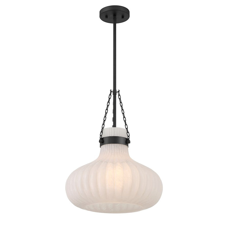 Savoy House Meridian 1Lt Pendant, Black/Fluted Ribbed Strie