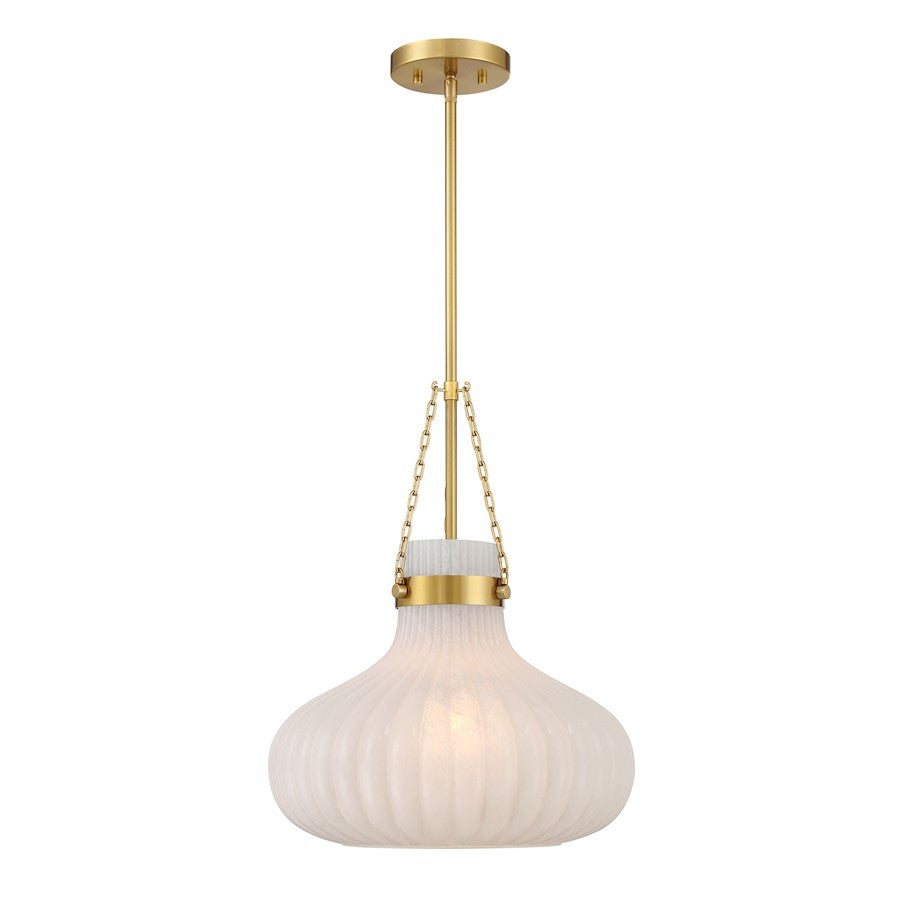 Savoy House Meridian 1Lt Pendant, Natural Brass/Fluted Ribbed Strie - M7046NB