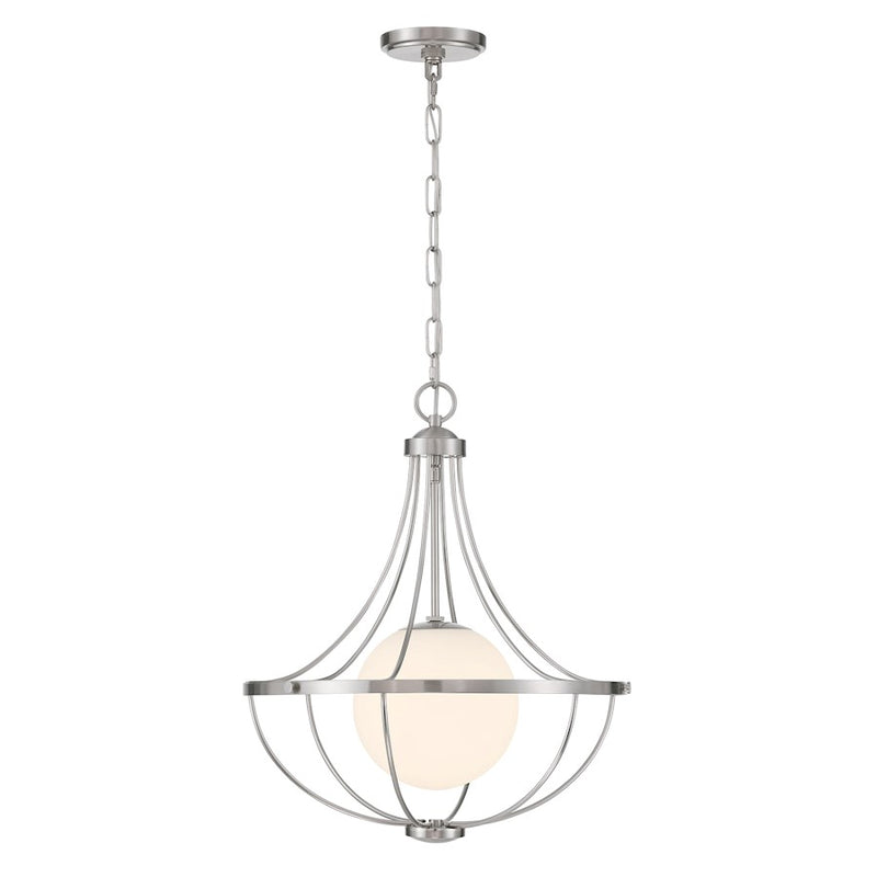 Savoy House Meridian 1Lt Pendant, Brushed Nickel/White Opal