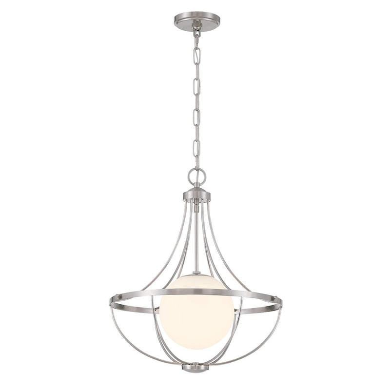 Savoy House Meridian 1Lt Pendant, Brushed Nickel/White Opal