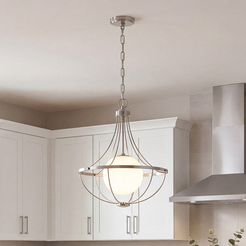 Savoy House Meridian 1Lt Pendant, Brushed Nickel/White Opal