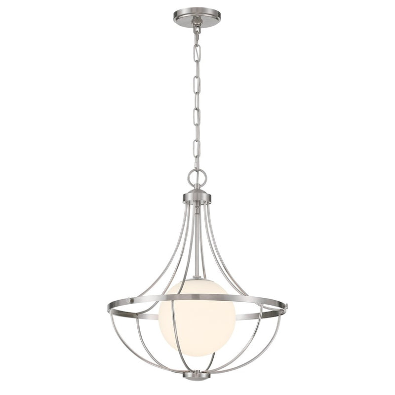 Savoy House Meridian 1Lt Pendant, Brushed Nickel/White Opal