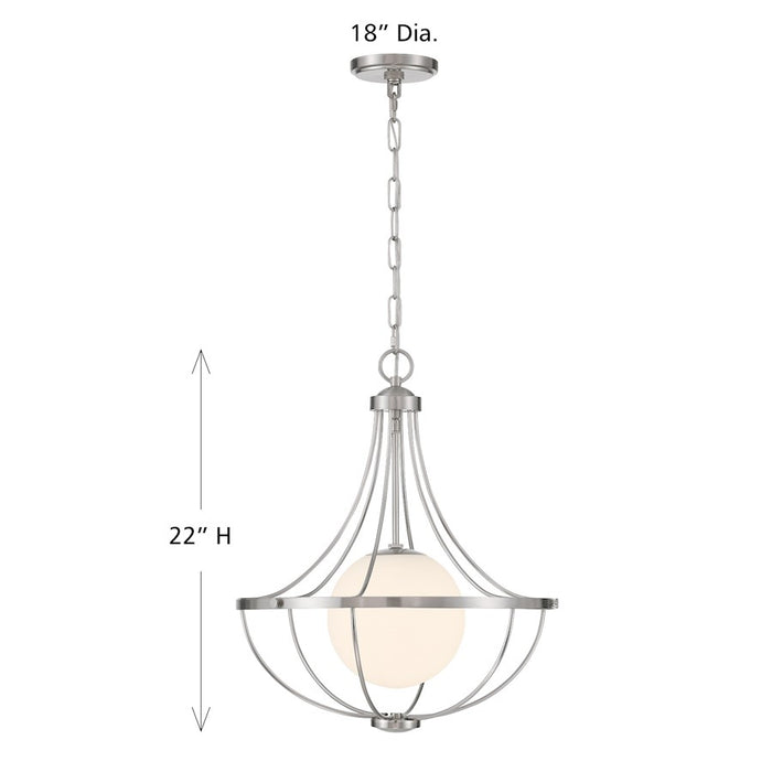 Savoy House Meridian 1Lt Pendant, Brushed Nickel/White Opal